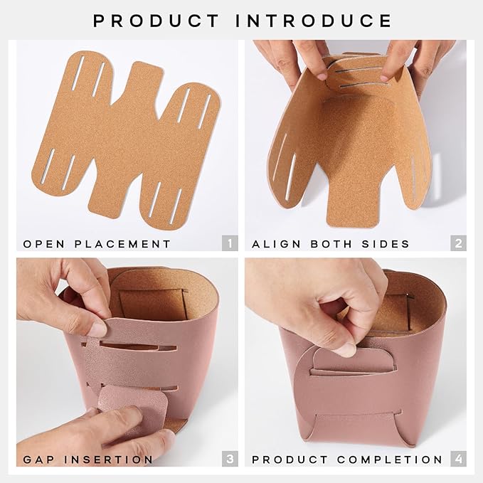 HOMIEAZICOZI 2-Pack Cork Leather Desk Accessories Storage - Pencil Pen Holder - Makeup Brush Holder Organizer - Stylish Addition to Home Decor (Pink)