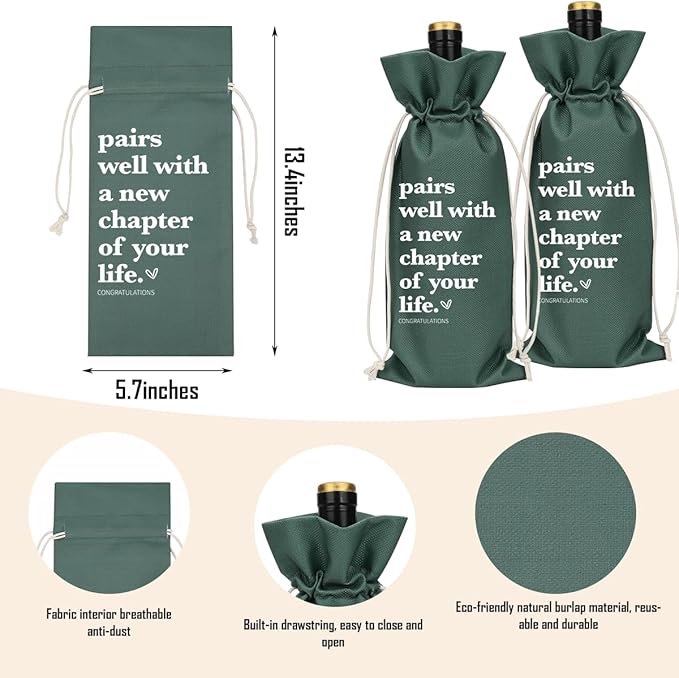 XFW Grey Funny New Chapter Wine Bag New Beginnings Gifts for Women Men Farewell Gifts for Friends Going Away Gifts for Coworkers Women Men Moving Away Gifts for Friends New Teacher Gifts