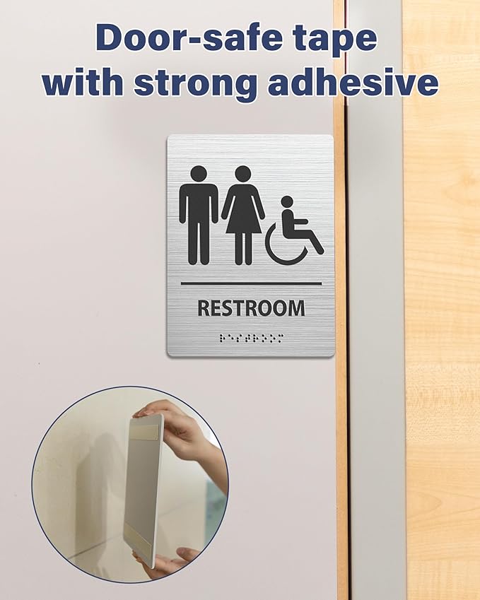 ADA-Compliant Employee Only Restroom Sign with Braille – Modern Aluminum Staff Bathroom Door Sign for Offices, Restaurants, Retail Stores, and Workplace with Easy Installation - 6" W x 8" H