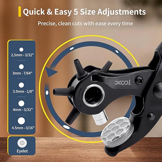 XOOL 2 in 1 Leather Hole Punch Eyelet Tool Kit, 3/16" 4.5mm Metal Eyelets for Fabric, Hole Puncher, Eyelet Pliers for Shoes Leather Clothes Belt