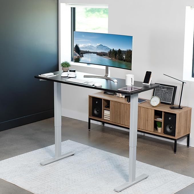 VIVO Electric 60 x 24 in Standing Desk, Memory Height Adjustment, 1B Series, One-Piece Black Top, Gray Frame, DESK-KIT-1G6B