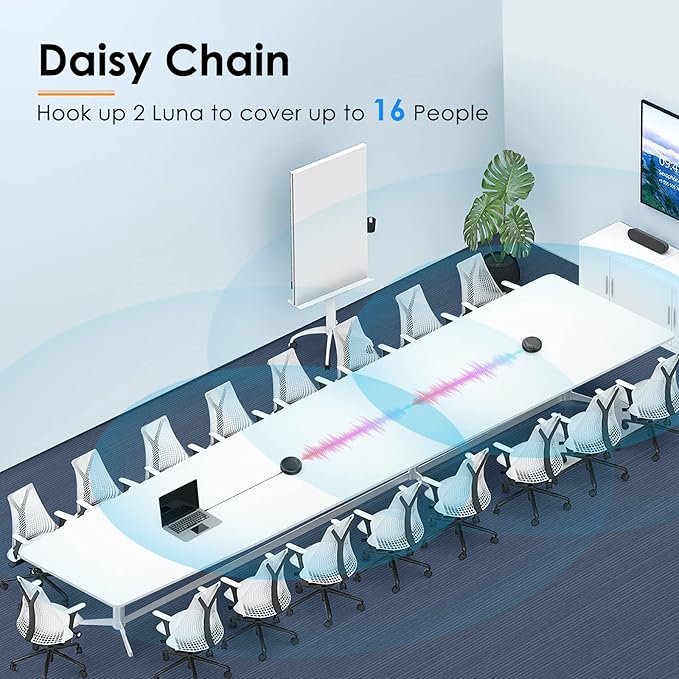 EMEET Conference Speaker and Microphone Luna 360° Voice Pickup w/Noise Reduction/Mute/Indicator USB Bluetooth Speakerphone w/Dongle for 8 People Daisy Chain for 16 Compatible with Leading Software