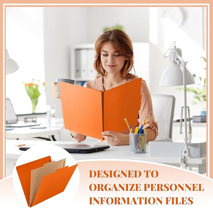 Skyygemm 12 Pack Classification File Folders Bulk with Divider and 2" Expansion, Pressboard Folder with 2 Prong Fasteners for Employee Records Medical Charts Office Document Organization(Orange)