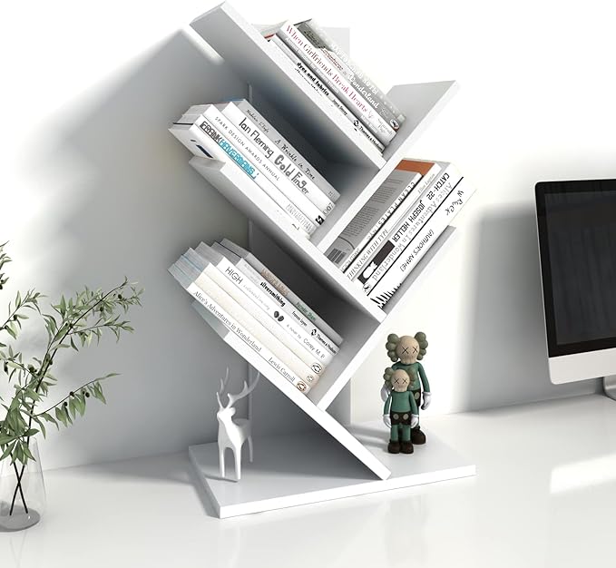 Godferyxin Bookshelf, 5-Tier Book Storage Organizer Shelves Floor Standing Bookcase, Wood Storage Rack for Office Home School Shelf Display for Cd/Magazine-White