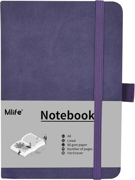 A6 Small Journal Notebook, Lined Pocket Notebook with Pen Holder, Mini Notebook Hardcover, 192 Pages, 3.9 inches * 5.5 inches Jurnal for Women and Man (Purple)