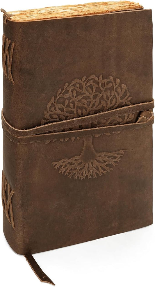 LUXEORIA Tree Of Life Leather Journal for Women and Men, Handcrafted Leather Journal for Writing Womens, Sketchbook, Travel Diary with Unlined Deckle Paper, Distressed Brown 8x13