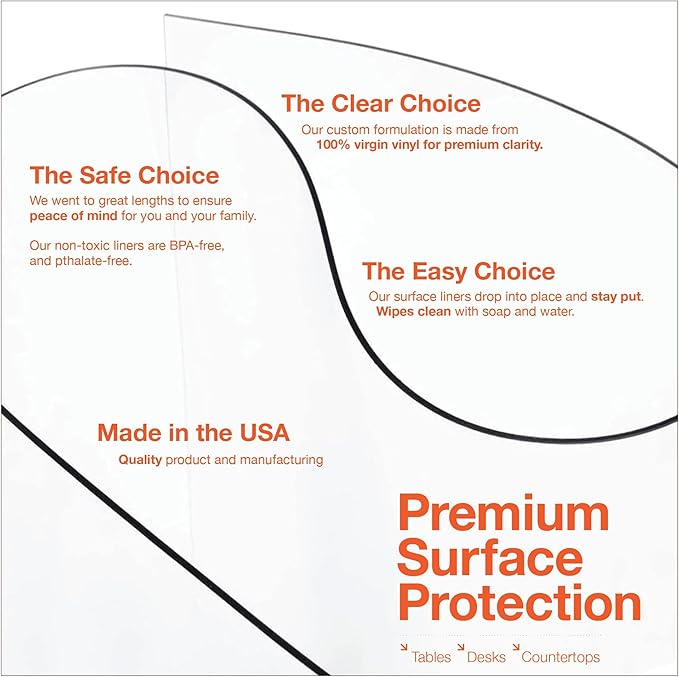 Clear Table Protector, USA Made, Safe, 42 x 60 Inch, 2mm Thick Ultra Smooth Vinyl, Clear Table Cover for Kitchen Wood Grain, Rectangle Table Cover Protector