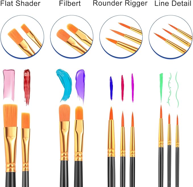 ESRICH Acrylic Paint Brushes Set, 24 Packs / 240 Pcs Watercolor Brushes,Nylon Brush Head, for Oil Painting, Gouache, Face,Ceramics etc, Kid's and Adults Painting Arts and Crafts Sets.(Black)