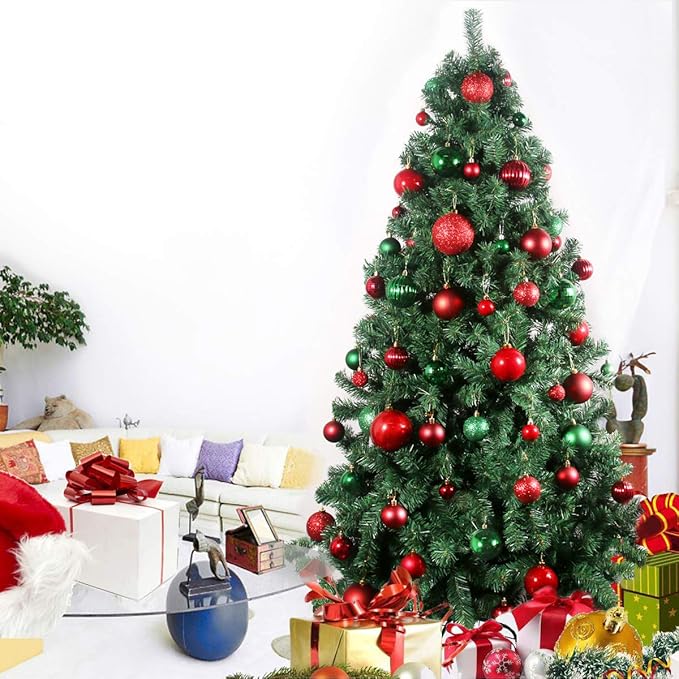 Red & Green 1.6" Small Christmas Balls Christmas Tree Decoration Ornaments Shatterproof Hanging Balls for Birthday Halloween Holiday Wedding Decorations Set of 24pcs