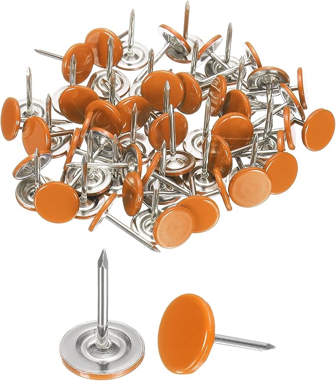 uxcell 120Pcs Push Pins, 11mmx17mm Round Flat Head Decorative Thumb Tacks Upholstery Tacks for Cork Board Office Wall Hangings, Orange