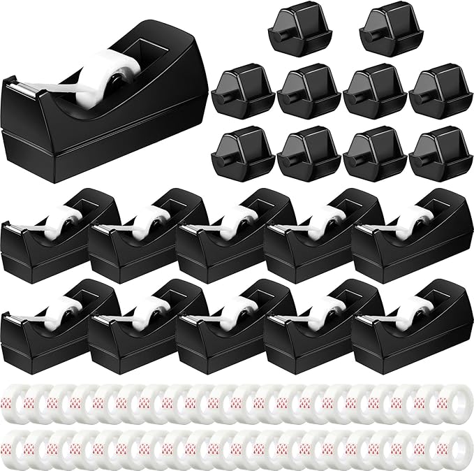 Yahenda 10 Pack Desktop Tape Dispenser Non Skid Base with Transparent Invisible Tape and Replacement Cores for Wrapping Home School Office Supplies