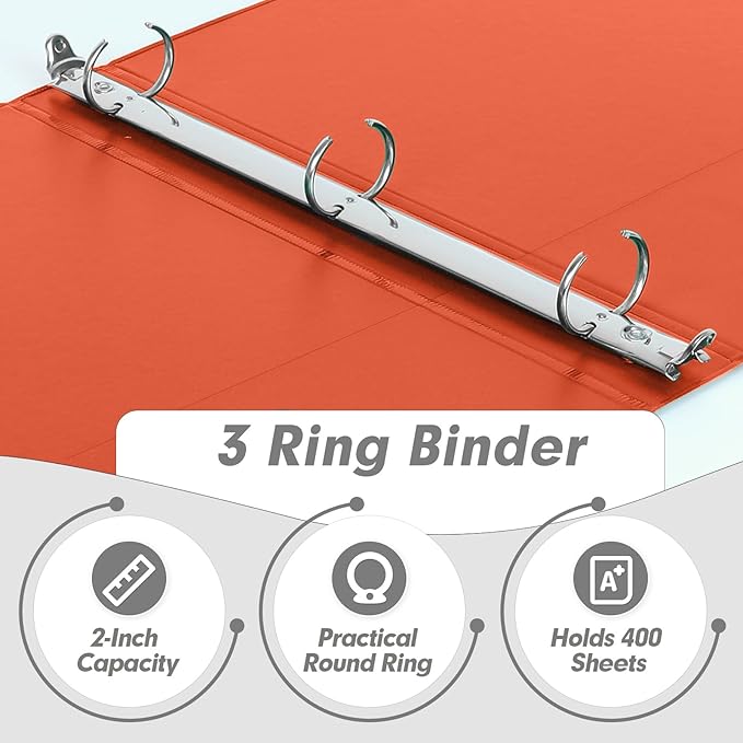 3 Ring Binder 2 Inch, PANDRI 6 Pack 2-Inch Binder Fits Letter Size 8.5'' x 11'' Paper, Versatile Binders for Office Home School, 2 Pockets, Assorted 6 Color