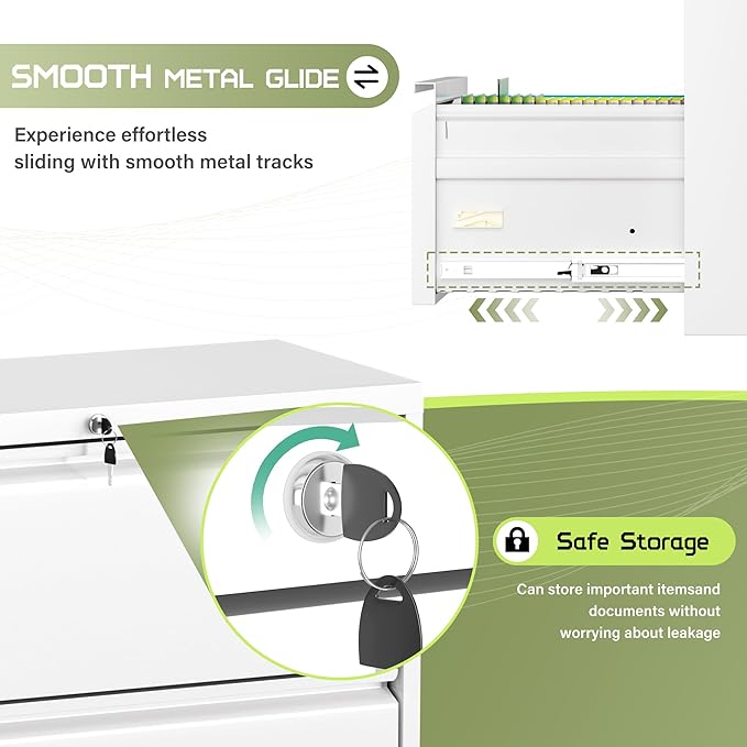 Crownland Lateral File Cabinet with 2 Drawers, 28" W Metal Lockable Office File Cabinets for Home Office- Stores Letter/Legal/A4/F4 Files(White)