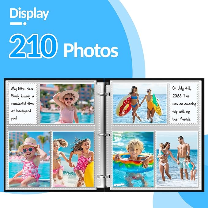 35-Pack 4x6 Clear Photo Sleeves for 3 Ring Binder - 210 Photo Acid Free Plastic Archival Protector Refill Pages for 8.5x11