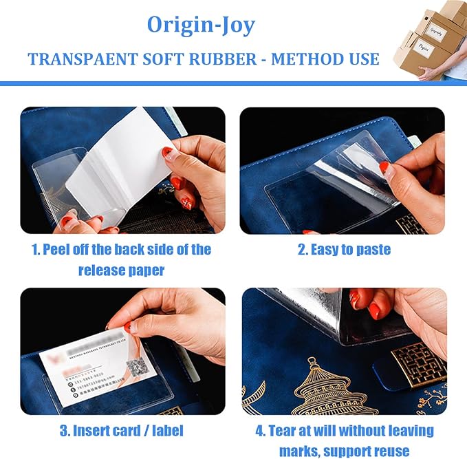 Origin-Joy 25 PCS Self-Adhesive Index Label Pockets, Clear Plastic Peel & Stick Card Holders with Top Open for Loading (4.5 x 2 inch)