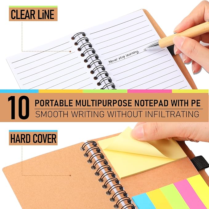 Yeaqee 10 Set Inspirational Spiral Notebook Bulk with Motivational Bamboo Ballpoint Pens Sticky Notepad Employee Appreciation Gifts for Teacher Staff Team Nurse Housekeeping Week Medical Assistant