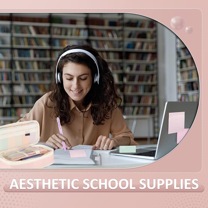 Janlaugh 38 Pcs Aesthetic College School Supplies with Pen Case Sticky Notes Gel Pens Highlighters Correction Tapes Back to School Stationery Kit(Macaron Color,Elegant)