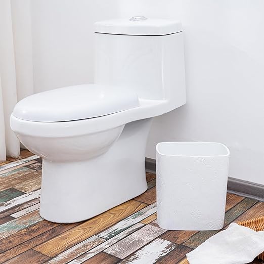 Polytree White Boho Flowers Bathroom Trash Can 1.8 Gallon(7 Liter) Small Kitchen Garbage Can,Living Room Bedroom Trash Can, Decor Wastebasket for Home Office