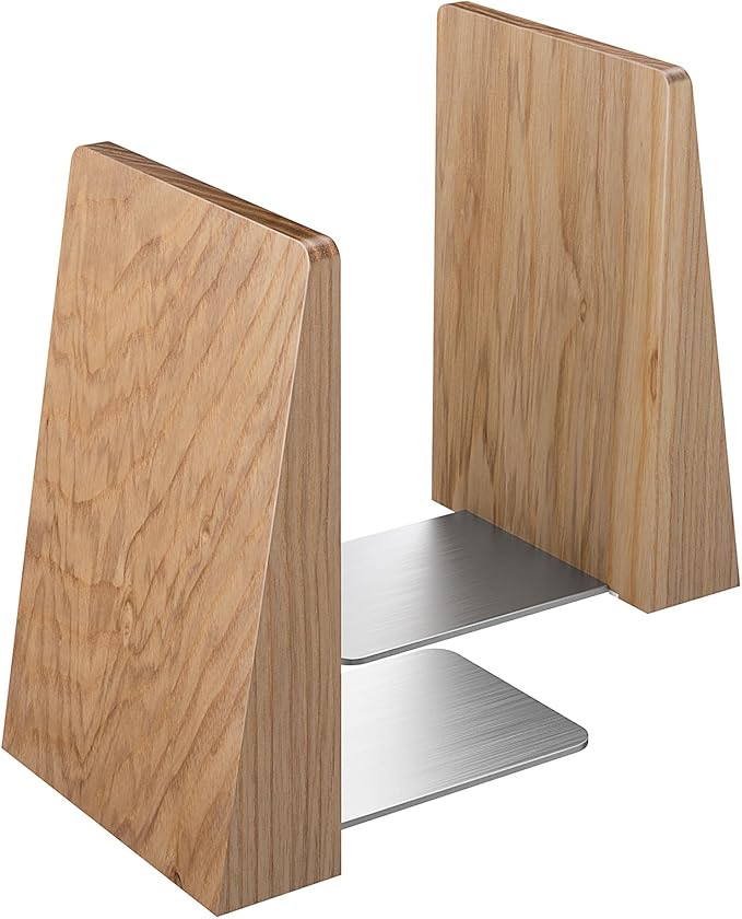 Ash Wood Book Ends Heavy Duty Handmade Book Ends for Shelves Decorative Bookends to Hold Heavy Books (Ash Wood Small)