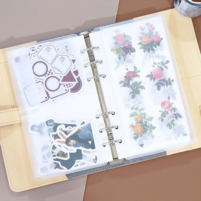 Binder Pockets, 16pcs A5 Size 6 Holes Binder Pockets, [Waterproof PVC Pouch] Premium Clear Binder Zipper Folders Document Filing Bags for 6-Ring Notebook Binder Loose Leaf Bags, Clear