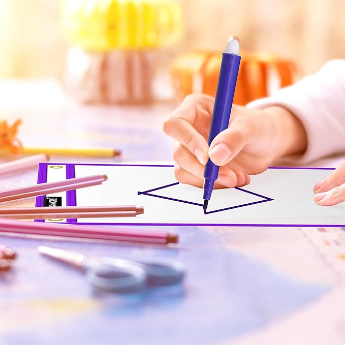 Office Werks Stitched Dry Erase Pockets, Heavy Duty Reusable Sleeves 11.75" X 9.5", Clear Both Sides Plastic Sleeves with 3 Holes for Office, Classroom and More, 5 Trim Assorted Colors (Pack of 10)