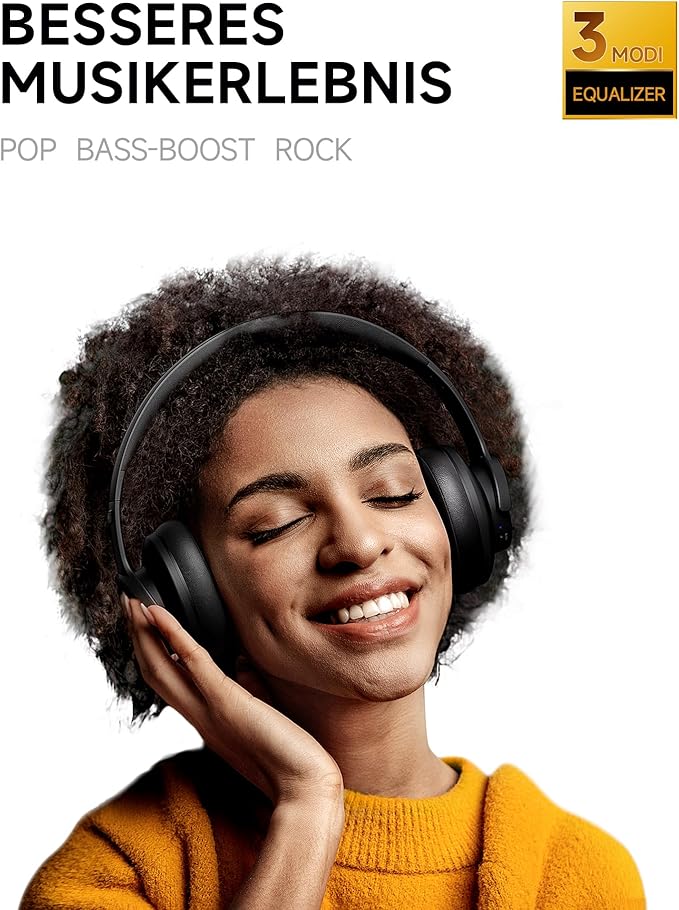 Picun B8 Bluetooth Headphones, 120H Playtime Headphone Wireless Bluetooth with 3 EQ Modes, Low Latency, Hands-Free Calls, Over Ear Headphones for Travel Home Office Cellphone PC Black