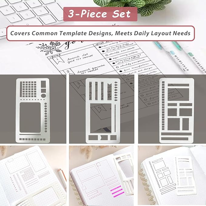 Handmade Flexible Record Template,3PC Stencils Drafting Tools,Reusable Templates Planner Stencils for Journaling Checklist/Habit Trackers/Task Lists/Daily Planning (#A)