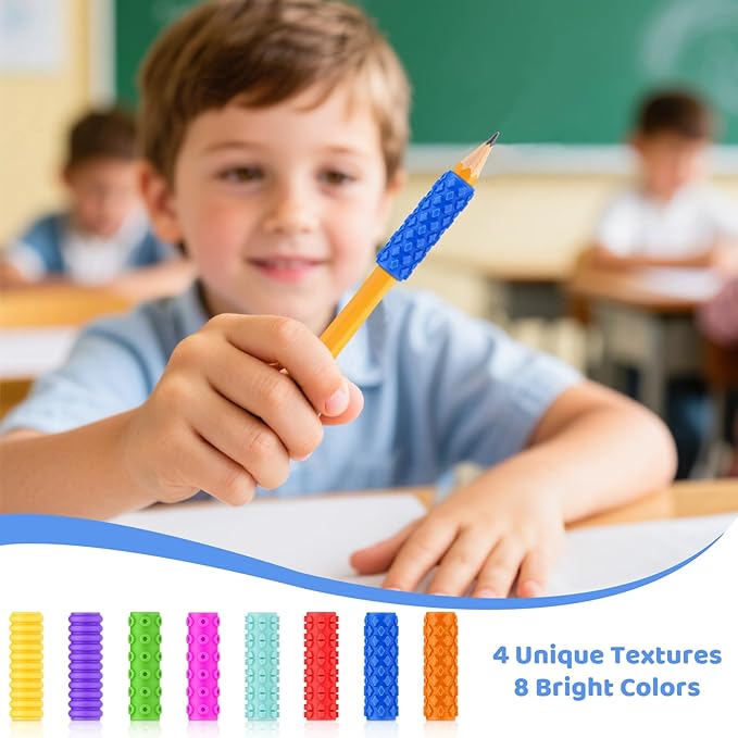 Silicone Textured Pencil Grips, Sensory Fidget Toys for Autism Kids, Writing Aid Tools ADHD Tools, 24 Packs
