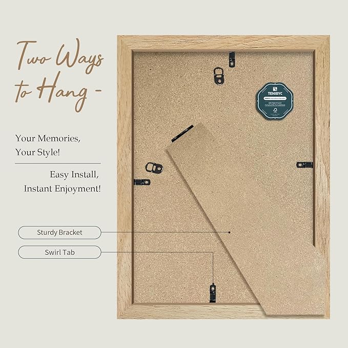 9x12 Frame 4 Pack - Natural Woodgrain, 9 x 12 Picture Frame with HD Tempered Glass, able or Wall Display