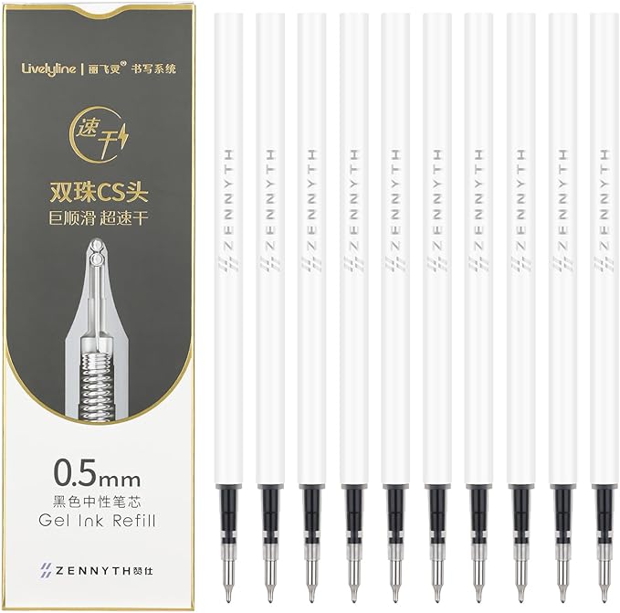 Ddaowanx 10 Pieces Gel Ink Pen Refills, Fine Point 0.5mm Tip Smooth Writing Quick Dry for Journaling Writing School Office Supplies (10 Pcs Gel Pen Refills, Black)