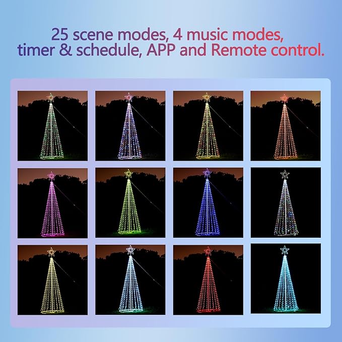 12Ft RGB Outdoor Lighted Christmas Tree Lights Cone Tall Star Topped Artificial Christmas Trees Arbol de Navidad Outside Decor for Xmas New Year Holiday