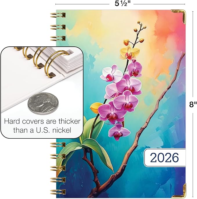 HARDCOVER 2026 Planner, 5.5"x8": 14 Months (November 2025 - December 2026), Daily Weekly Monthly Planner, Yearly Agenda, Bookmark, Pocket Folder and Sticky Note Set (Orchid)