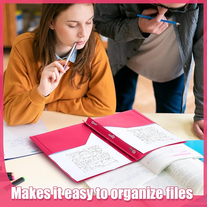 Yeaqee 30 Plastic Folders with Pockets and Prong Plastic Folders with 2 Pockets Pocket for Office, School for Students, Teachers, Office Workers (Rose Pink)