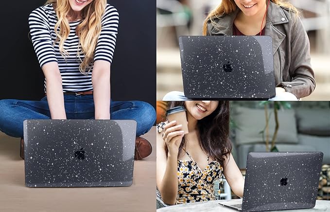 CISSOOK Black Glitter Case for MacBook Pro 13 Inch 2025-2020 Release Model A2338 A2251 A2289 with Touch Bar, Bling Hard Shell Cover Keyboard Skin for MacBook Pro 13 M1 M2 Sparkly