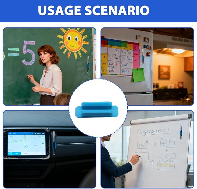 20Pcs Pencil Holder for Desk, Adhesive Pen Holder with Extra Sticky Tape, Silicone Marker Clip for Classroom Clipboard Wall Office Accessories, Teacher Supplies (Blue)