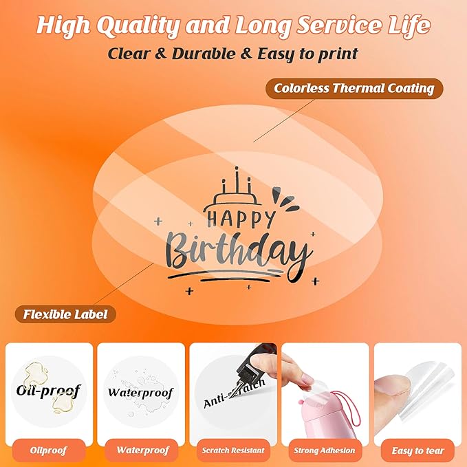 HuiJuKeJi 3 Rolls Transparent Round Thermal Labels, 2 Inch Circle Adhesive Direct Sticker Paper for Phomemo M220/M221/M100/M110/241BT, Multipurpose Clear Custom Sticker Label-140pcs/Roll