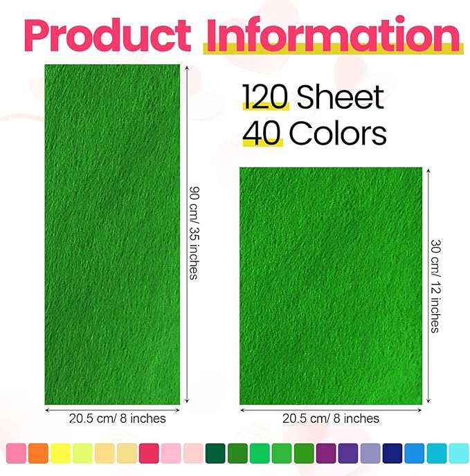 Reginary 120 Pcs 8 x 12 Inch & 8 x 35 Inch Felt Sheets for Craft 40 Assorted Color Felt Squares Stiff Paper for Back to School Fall Thanksgiving Halloween Xmas DIY Craft Sewing Patchwork (Fresh)