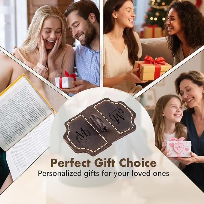 Custom Bygone Mark Bookmark with Pen Holder, 26 Letters Name Initial Personalized Magnetic Leather Bookmark, Gifts for Book Lovers, Readers, Travelers, Leather Book Marks (Wine Red, K)