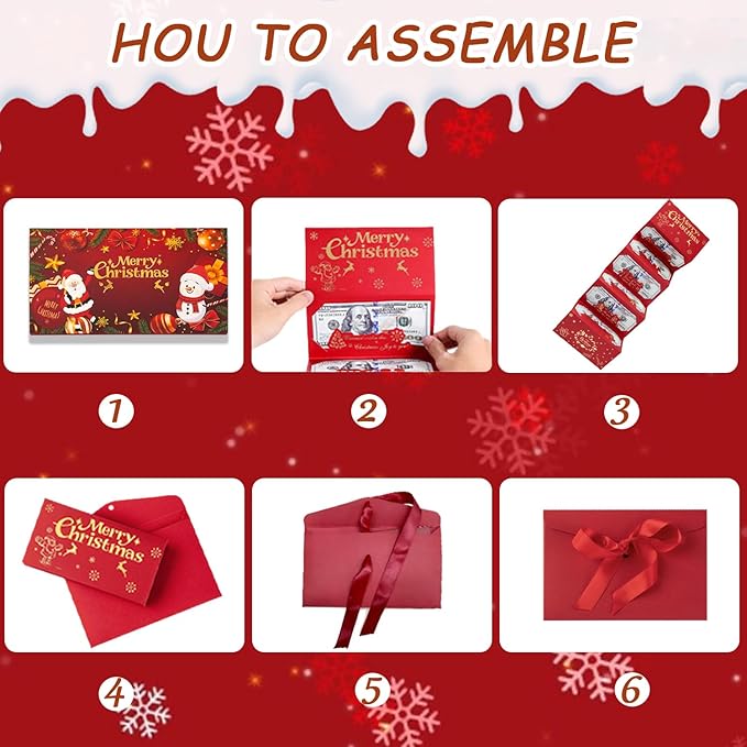Christmas Cash Gift Envelopes 6 Slots, 2026 Upgrade Christmas Cash Gift Envelope, Surprise ChristmasGift Card Holder for Checks or Cards (Style-B)