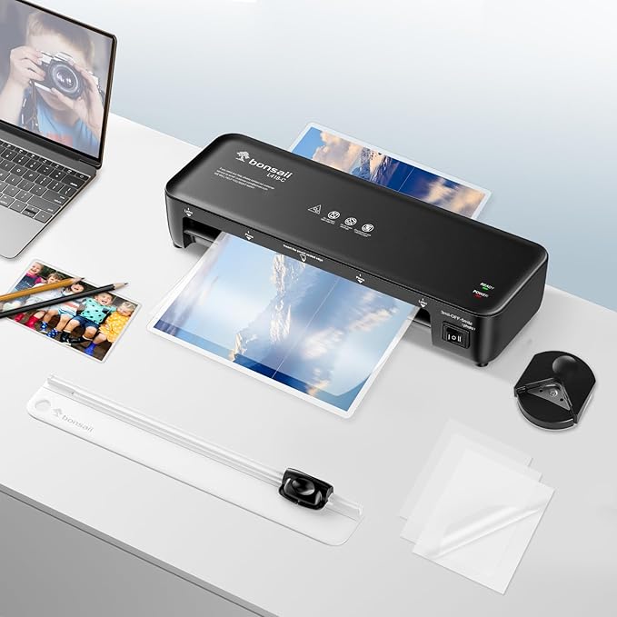 Bonsaii Laminator, 9 Inch 4 in-1 Thermal Laminator Machine Never Jam Technology with 40 Laminting Sheets, Paper Cutter, Corner Rounder for Home Office School Business