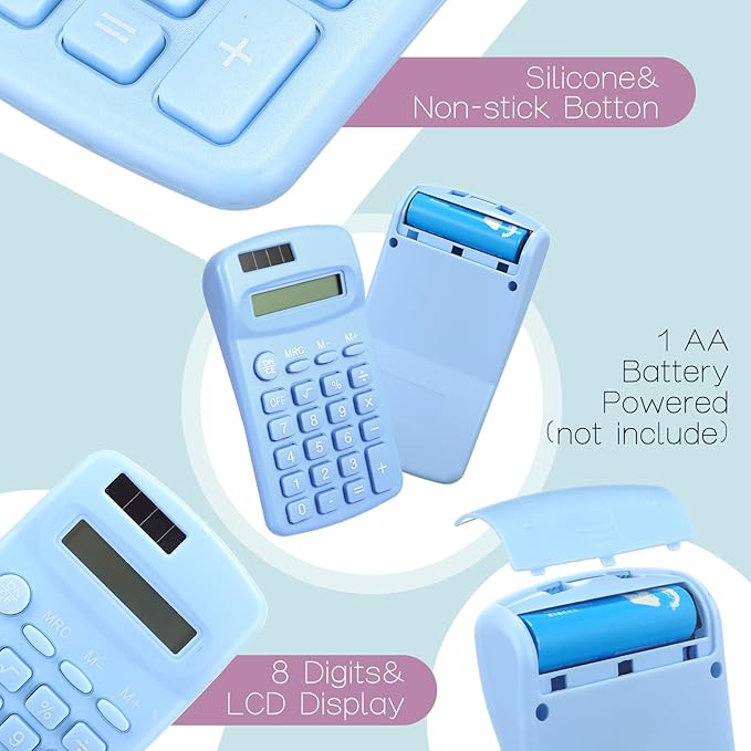 30 Pack Pocket Calculator Small Battery Powered Bulk Mini Size 4 Function Hand Held Basic Calculator for Students Kids School Home Office(Multicolor)