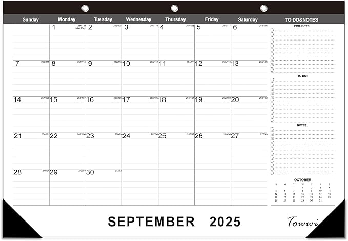 TOWWI Desk Calendar 2025-2026, Large Wall or Desktop Monthly Calendar for Daily Schedule, Office, Home - 16.7x11.6 inches (Black)