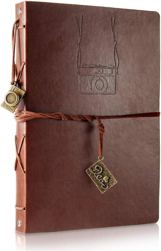 ThxMadam Leather Scrapbook Photo Album Vintage DIY Memory Book Guest Book Photograph Album Present for Valentines Anniversary Mother’s Day Birthday Gift for Photographer Boy Men Father Husband Camera