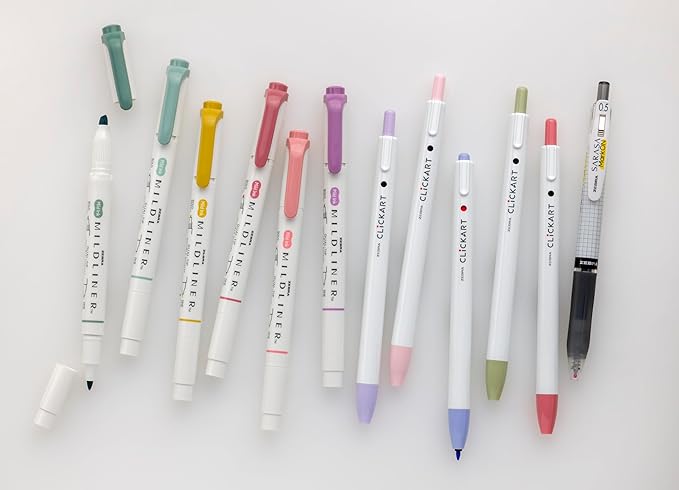 Zebra Pen - Premium 12-Pack Journaling Set - No Bleed Highlighters, CLiCKART Pens & SARASA Mark-On Gel Pen - Assorted Colors for Note-Taking, Bible Study, Bullet Journaling (14012)