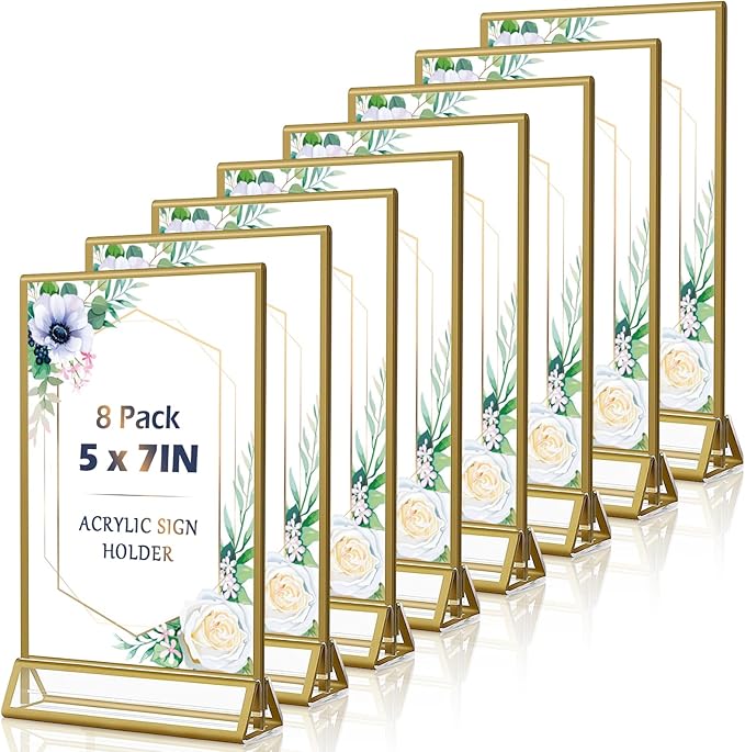 5x7 Table Number Holders Gold Picture Frames Clear Acrylic Sign Holder Double Sided Table Menu Stands for Wedding Numbers Frames, Photos and Art Display