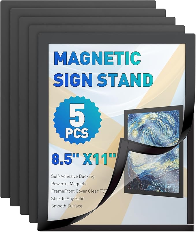 Uniclife 5 Pack Magnetic Sign Holder 8.5" x 11" Self-Adhesive Magnetic Picture Frame Wall Mounted Display Frame for Home Office Store Poster Document Holder for Wall Door Glass Window Refrigerator