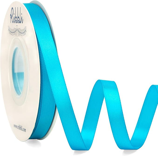 Ribbli Double Faced Turquoise Blue Satin Ribbon,3/8” x Continuous 25 Yards,Use for Bows Bouquet,Gift Wrapping,Floral Arrangement