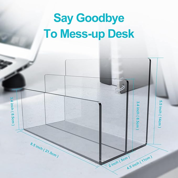Boloyo Acrylic File Holder,1PC 2 Sections Clear File Organizer Mail Letter Sorter Desktop Folder Holder for Home Office School Envelope Bill Filling Paper Document