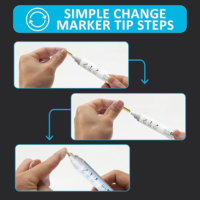 White Dry Erase Markers for Black Glass Board, 2-in-1 Premium Reversible Dual Tip - Bullet & Fine Point, Erasable Blackboard Chalkboard Liquid Chalk Markers Pens, 10 Pack