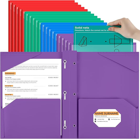 Henoyso 48 Pcs Plastic Folder with Clear Front Pocket and 3 Prongs Heavy Duty Plastic Folders with Card Slot Pocket Folders with Prongs for School Office Home(Multicolor)
